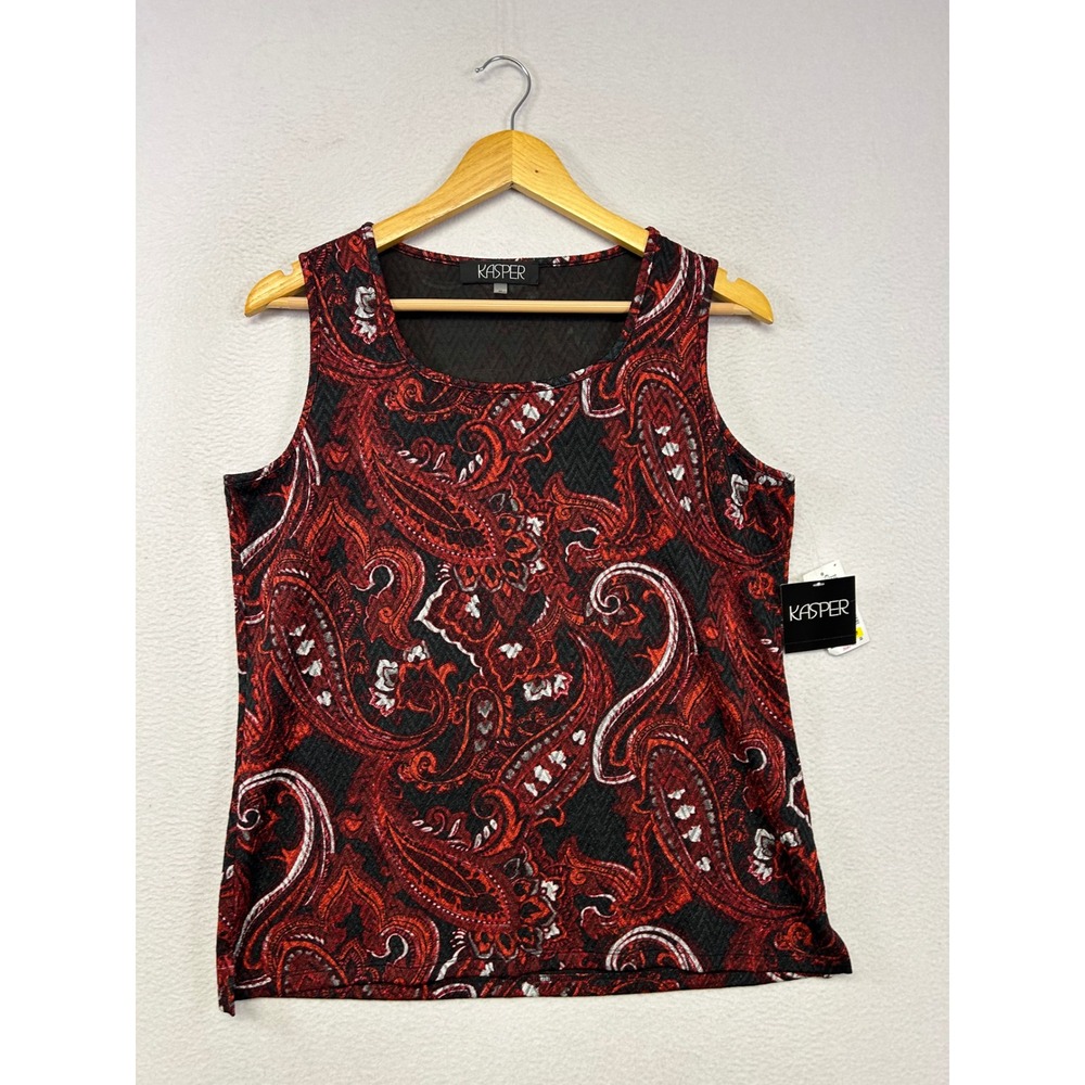 Bohemian Kasper Women M Red Paisley Scoop Neck Shell Top Career Office Layering